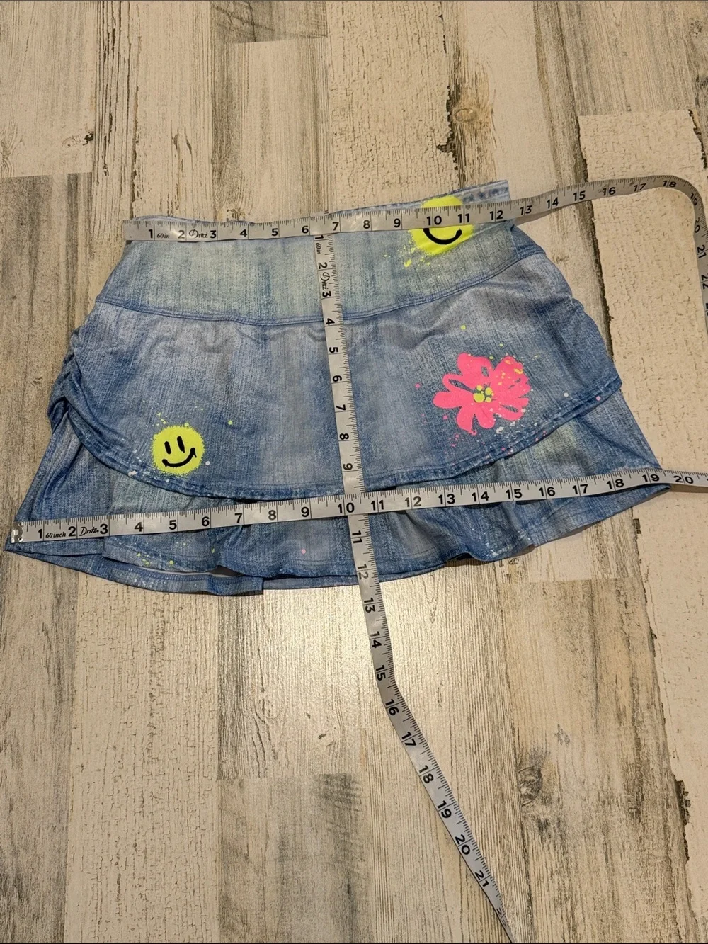 Kids Lucky in Love 2 pc. Smiley Neon Tie Back Vibrant Faux Denim Skort Set L 14